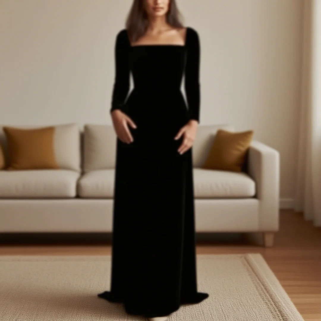 

Customized floral print embroidery long-sleeved floor-length ball gown formal evening dresses birthday party prom gowns