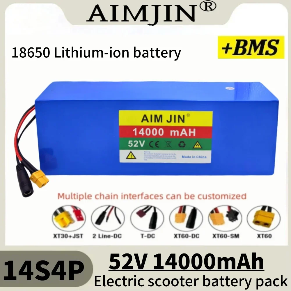 

100% New 52V 14Ah/14000mAh 18650 14S4P Lithium Ion Battery Pack 1500W for Balance Car, Bike, Scooter, Tricycle With 30A BMS