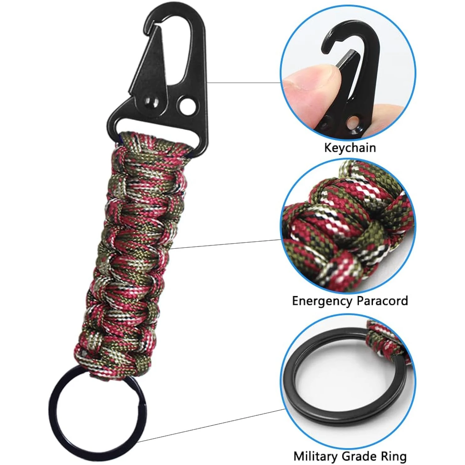 Paracord Keychain Military Braided Core Rope Carabiner Bottle Opener Outdoor Emergency Survival Tools Camping Hiking Accessories