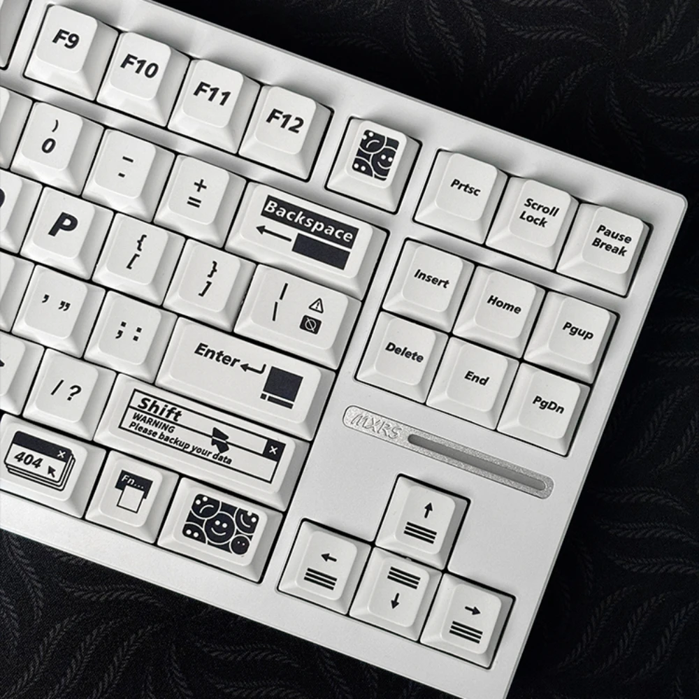 Danger 404 Theme Keycap Set PBT Cute Black and White Simple Keyboard Cap Cherry Profile Gaming KeyCap for Mechanical Keyboard