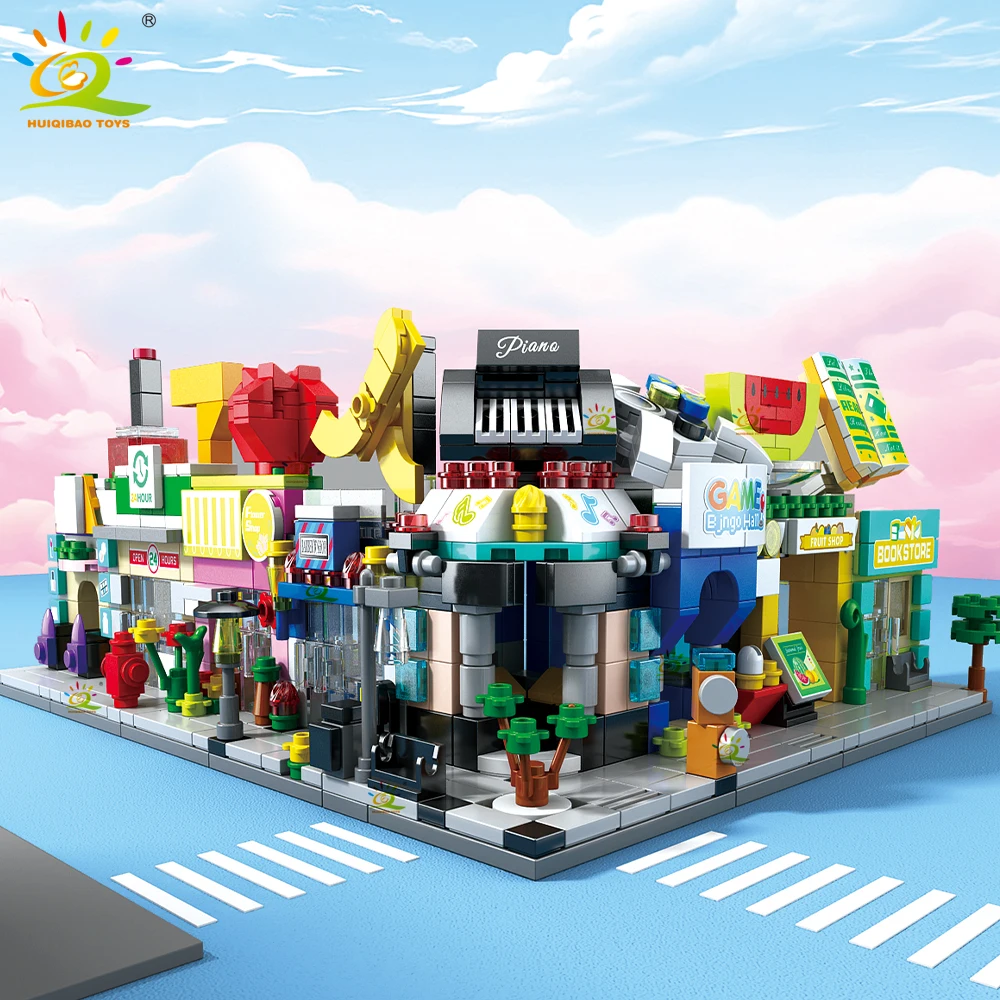 Huiqibao Moc Stadt Straße Ansicht Mini Bausteine DIY Stadt kommerzielle Straße Coffee Shop Puzzle Spielzeug Home Ornamente Dekoration