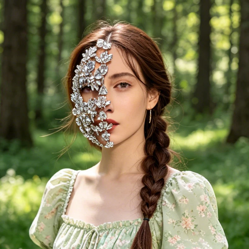 Rhinestone Half Face Mask, Irregular Hollow Crystal Diamond Inlaid Metal Cover, Lightweight With Hidden Adjustable Strap