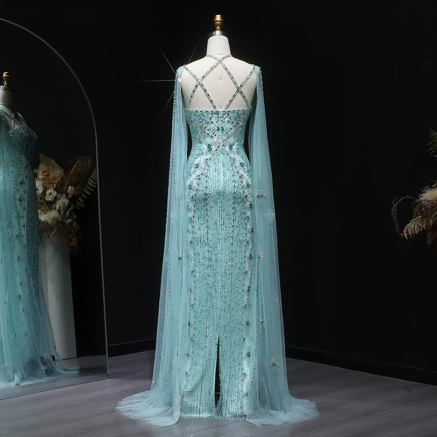 Sharon Said Dubai Abiti da sera a sirena fucsia con maniche a mantella Aqua Criss Cross Abito da cerimonia nuziale lilla SS391 Personalizzato