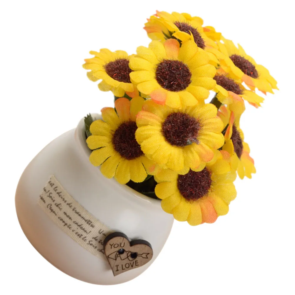 

Artificial Sunflower Pot Bonsai Realistic Potted Flower Decoration Home Office Desktop Plant nament Farmhouse Decors Table