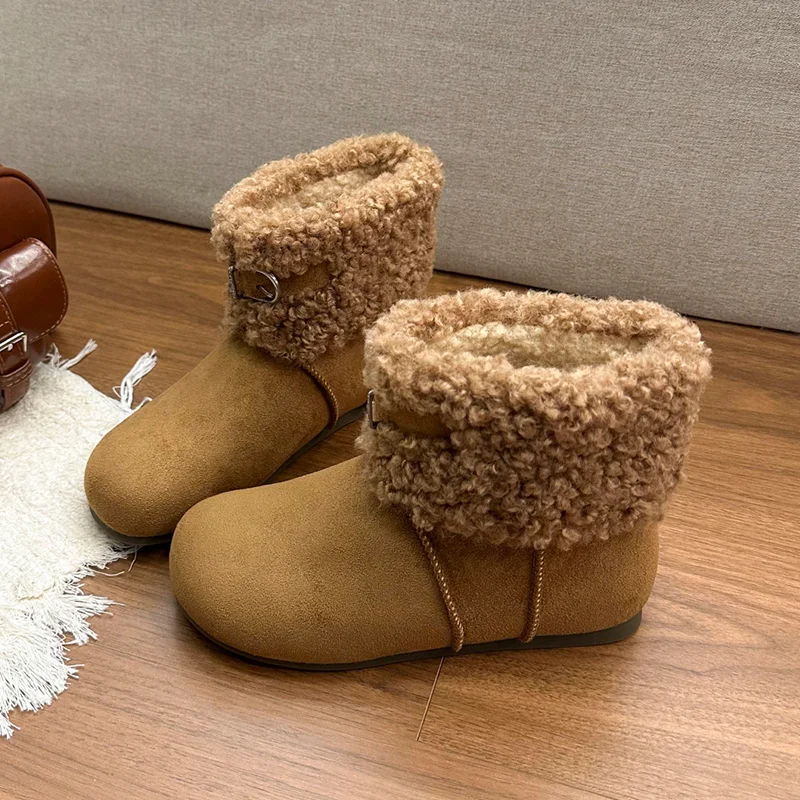 Fur Women's Boots Flats Suede Designer Warm Shoes Casual Cozy Winter Ankle Boots 2025 Fashion New Trend Sport Botas Para Mujer