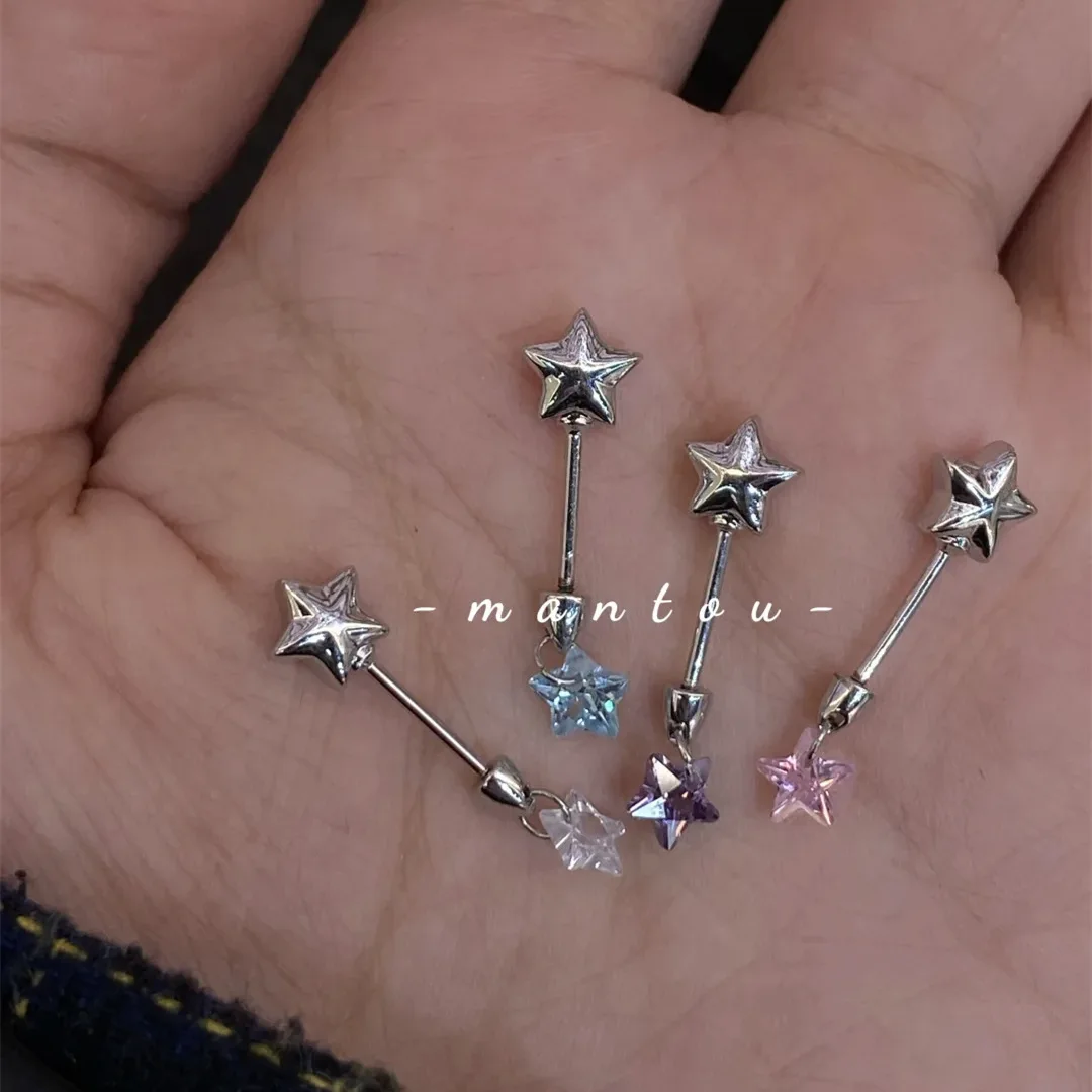 Fashion Jewelry Magic Star Stick Niche Earring Personalized Purple Star Screw Style Beautiful Exquisite Brithday Gift for Friend