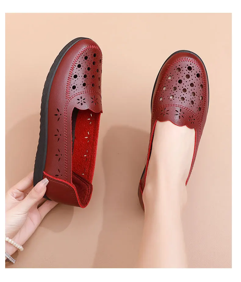Sandalen Sommer Komfort Baotou Weiche Sohle Mutterschuhe Flache Sohle Damenschuhe Lochlederschuhe Schuhe für mittlere und ältere Altersgruppen – Detail 30