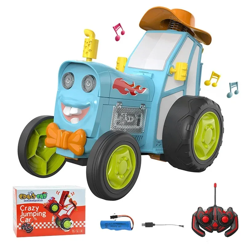 Crazy Jumping Stunt Train with Music LED Light Wireless Remote Control Train Dance Light Fun Novel Children's Toy Birthday Gifts