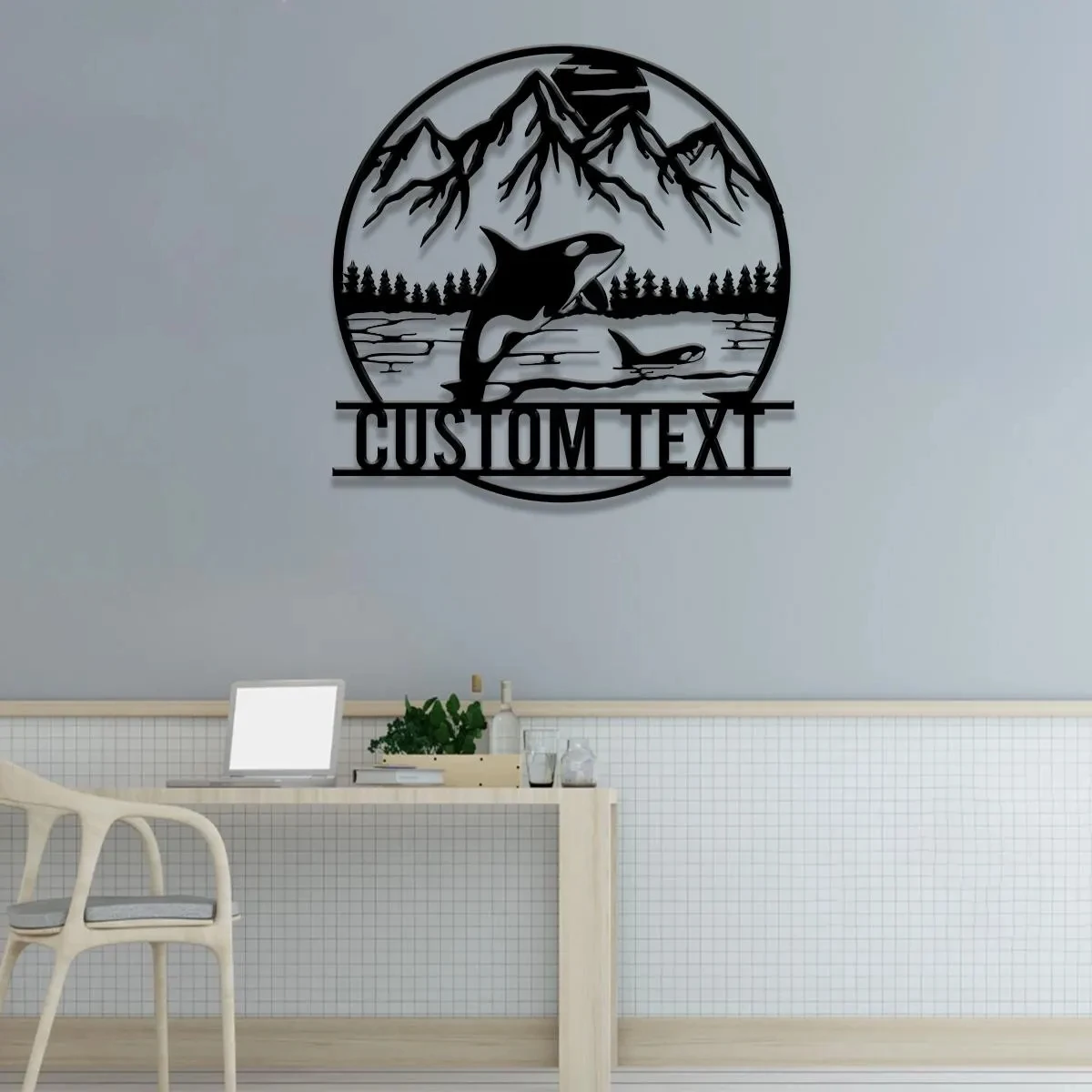 Custom Mountain Orca Metal Sign Personalized Whale Wall Art Ocean Wildlife Decor Rustic Cabin &