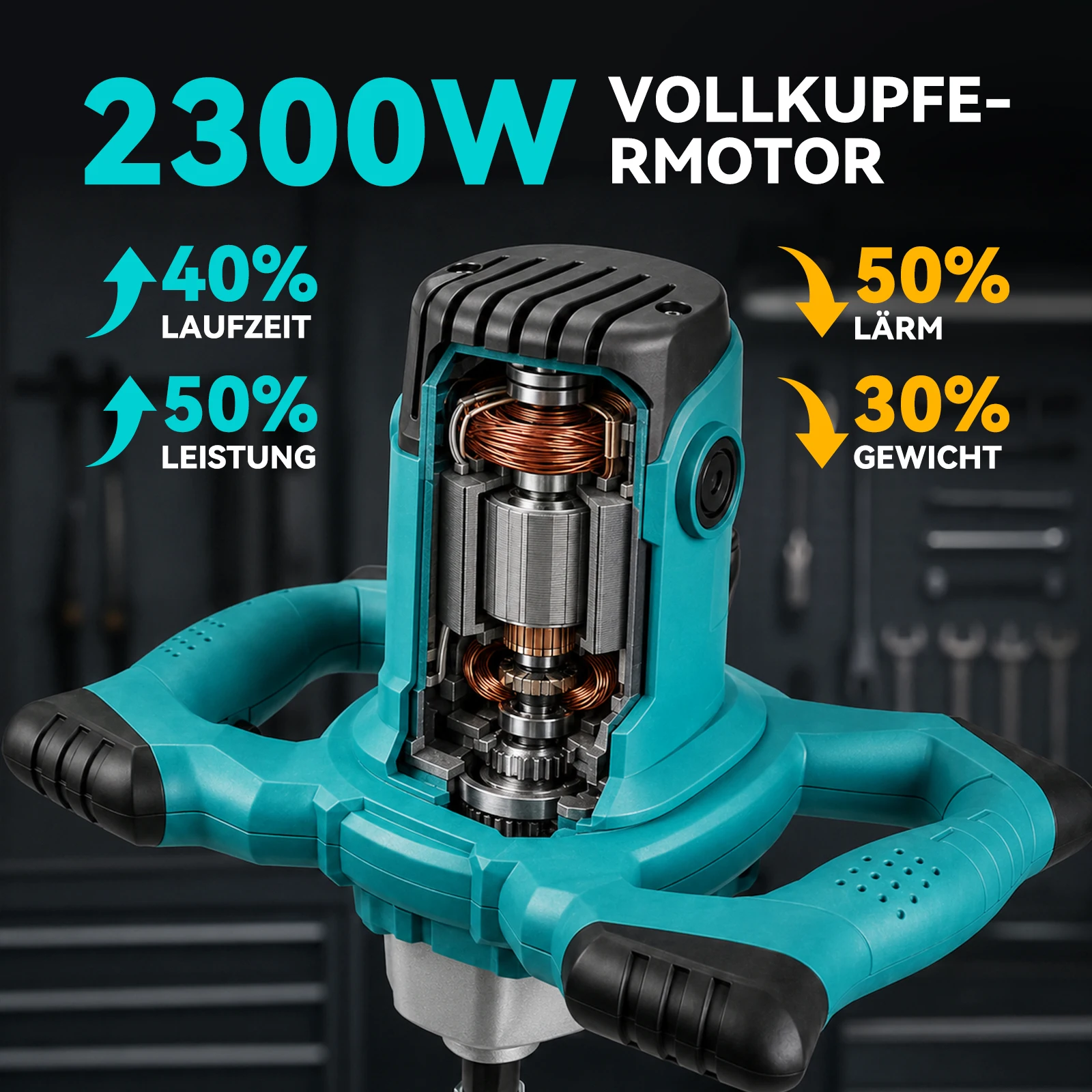 Mezcladora de Cemento Eléctrica de 2300W, 6 Velocidades Ajustables, Mezcladora de Concreto Manual, Agitador de Mortero y Pintura para Mezclar Yeso y Lechada, Herramienta de Construcción