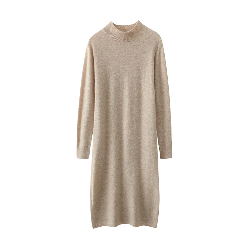 

Choice Autumn Winter Women's Wool Dress Sweater Mock Neck Pullover Thick 100% Merino Wool Knitwear Chic Soft Skirts A-Line Tops