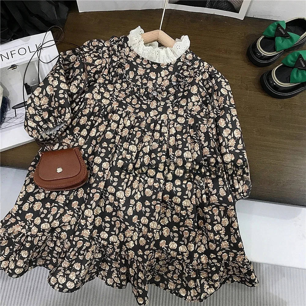 

Belle Dress Autumn 1-8Y Girl Cotton Floral Print Children Girl Princess Loose Casual Long Sleeve Kid Baby Girl Dress