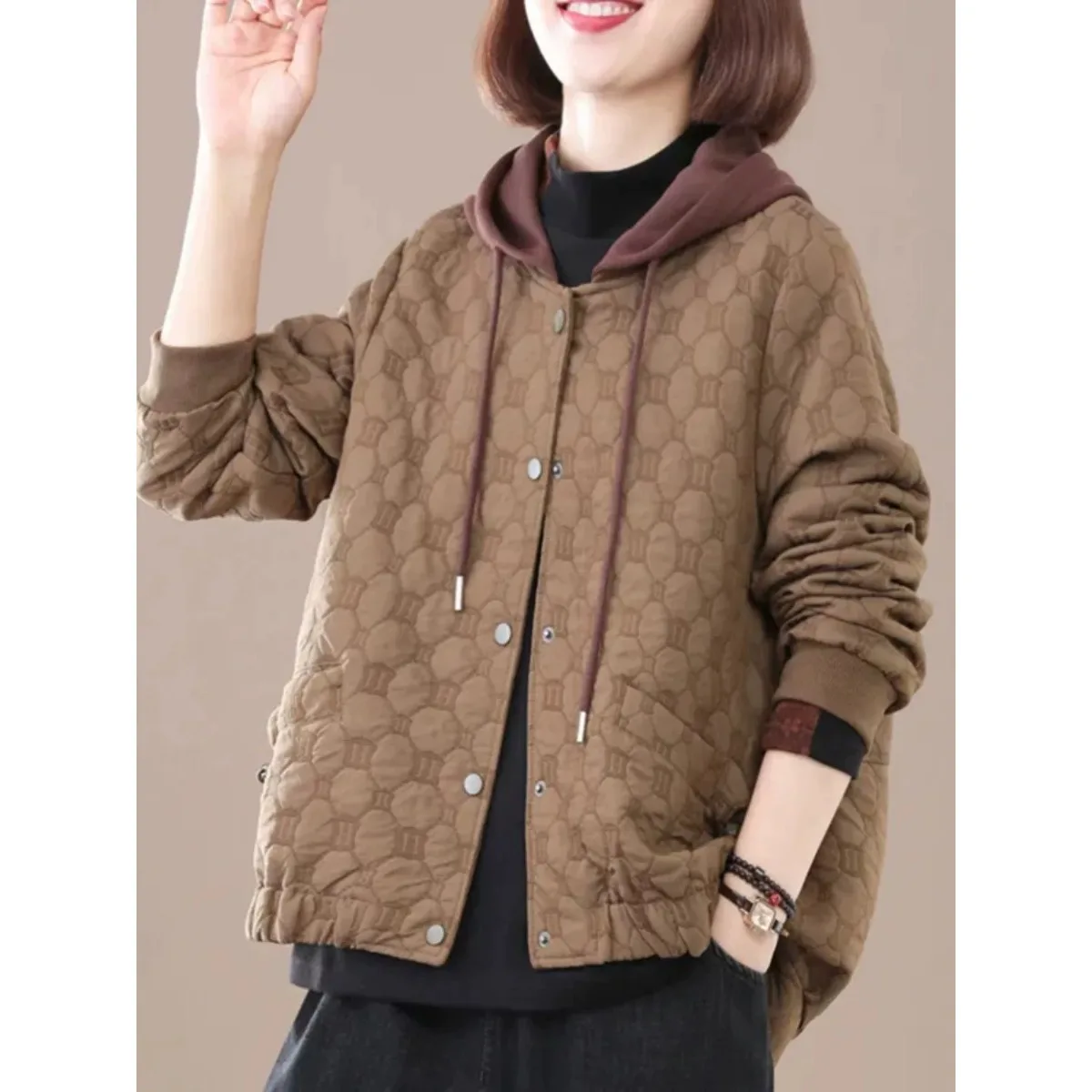 2026 New Korean Style plus Size Hooded Fashionable Casual Jacket Women's Autumn Winter Top Meat Concealing Youthful