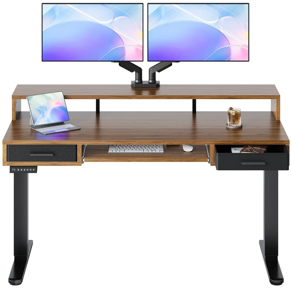55″ x 26″ Electric Standing Desk with 2 Drawers &24.4″ Large Keyboard Tray, C-Clamp Mount Compatible, Adjustable