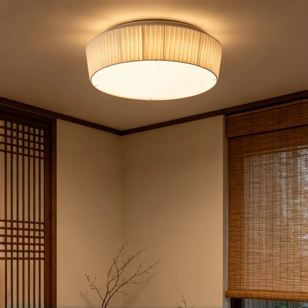 Round Pleated Fabric Ceiling Light Soft Warm Flush Mount Lamp for Bedroom Living Room Wabi Sabi Home Decor Lighting