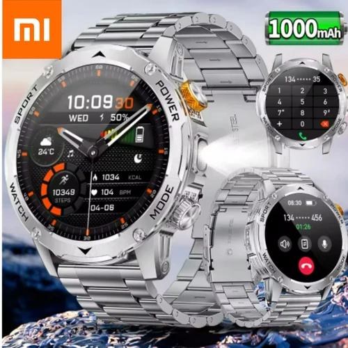 Reloj inteligente militar Xiaomi para hombre, batería de 1000mAh, linterna LED para exteriores, resistente al agua, ritmo cardíaco, deporte, llamada BT, reloj inteligente AMOLED
