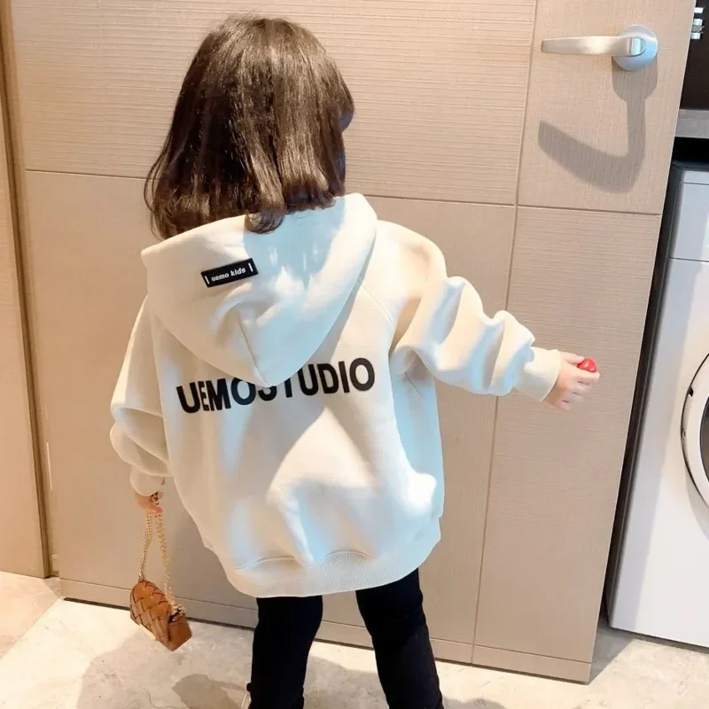 Little Girls Sport Suit For Boys Letter Zipper Children Clothing Cute Cropp Black GRAY Cartoon Hoodie Vintage Kawaii Sweatshirt