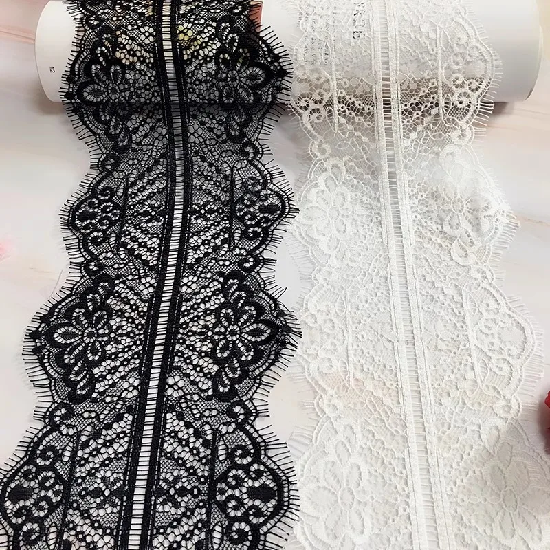 (1 yards/roll)Swiss lace fabric high quality 2024 black and white nylon eyelashes, whiskers,  garment accessories, DIY materials