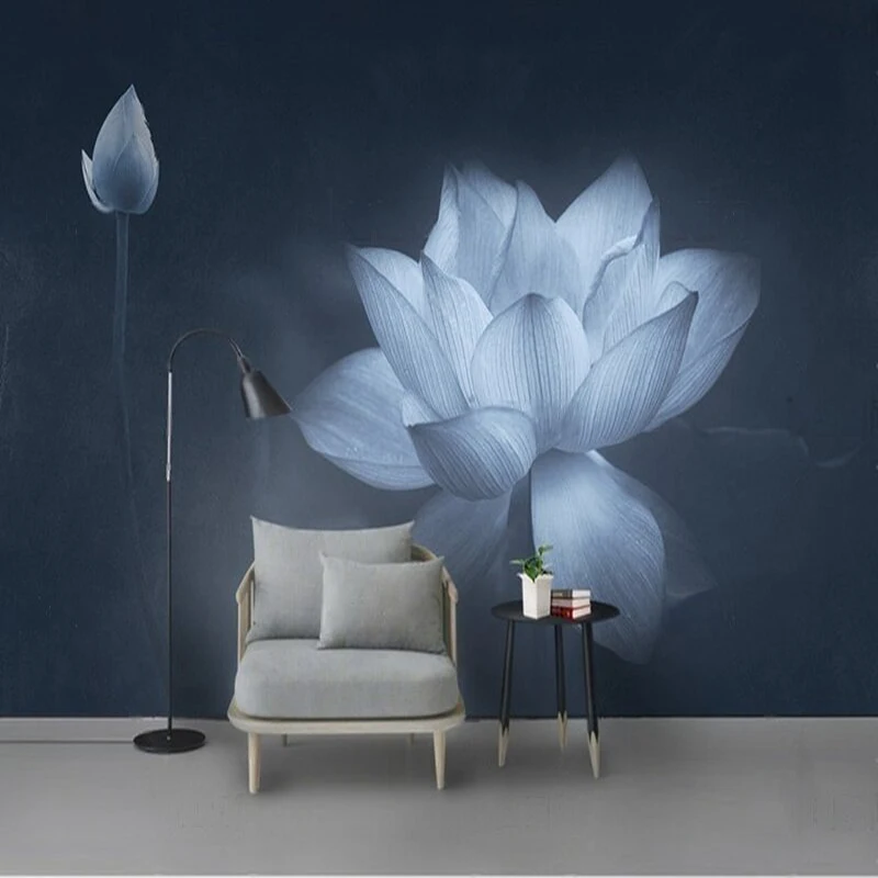 

Modern simple and elegant summer lotus pond TV luxurious home decoration bedroom background wall