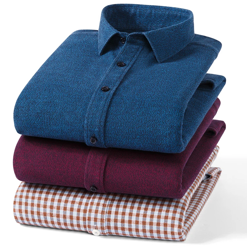 Hight quality 100%cotton brushed winter long sleeve shirts for men casual thicken warm plaid tops soft designer elegant clothes