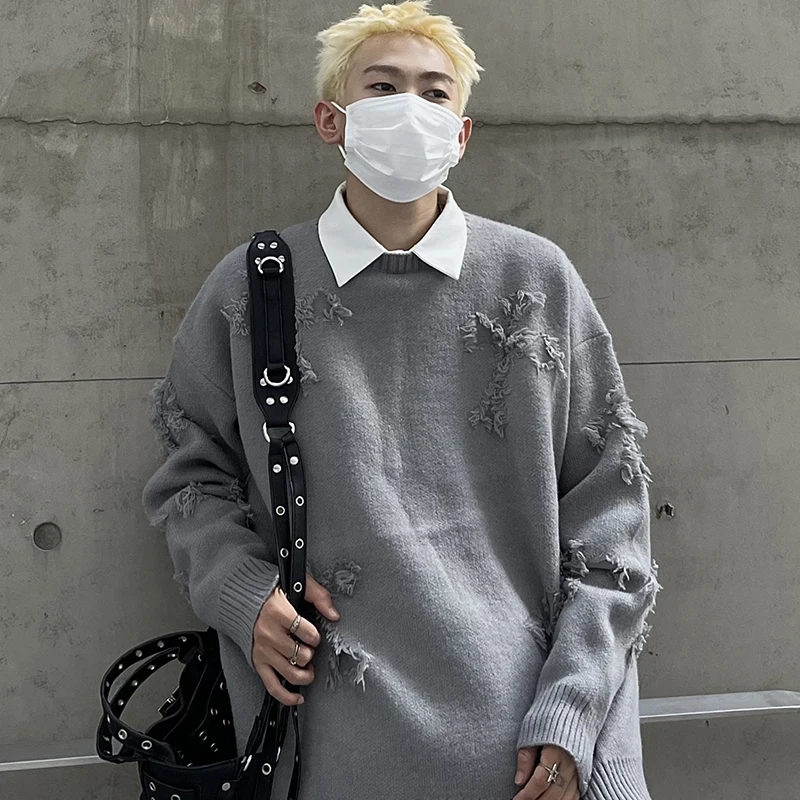

Ripped Irregular Hole Sweater Men Y2K Vintage Knitwear Pullover Autumn Winter Hip Hop High Street Men's Oversize Sweater Knit