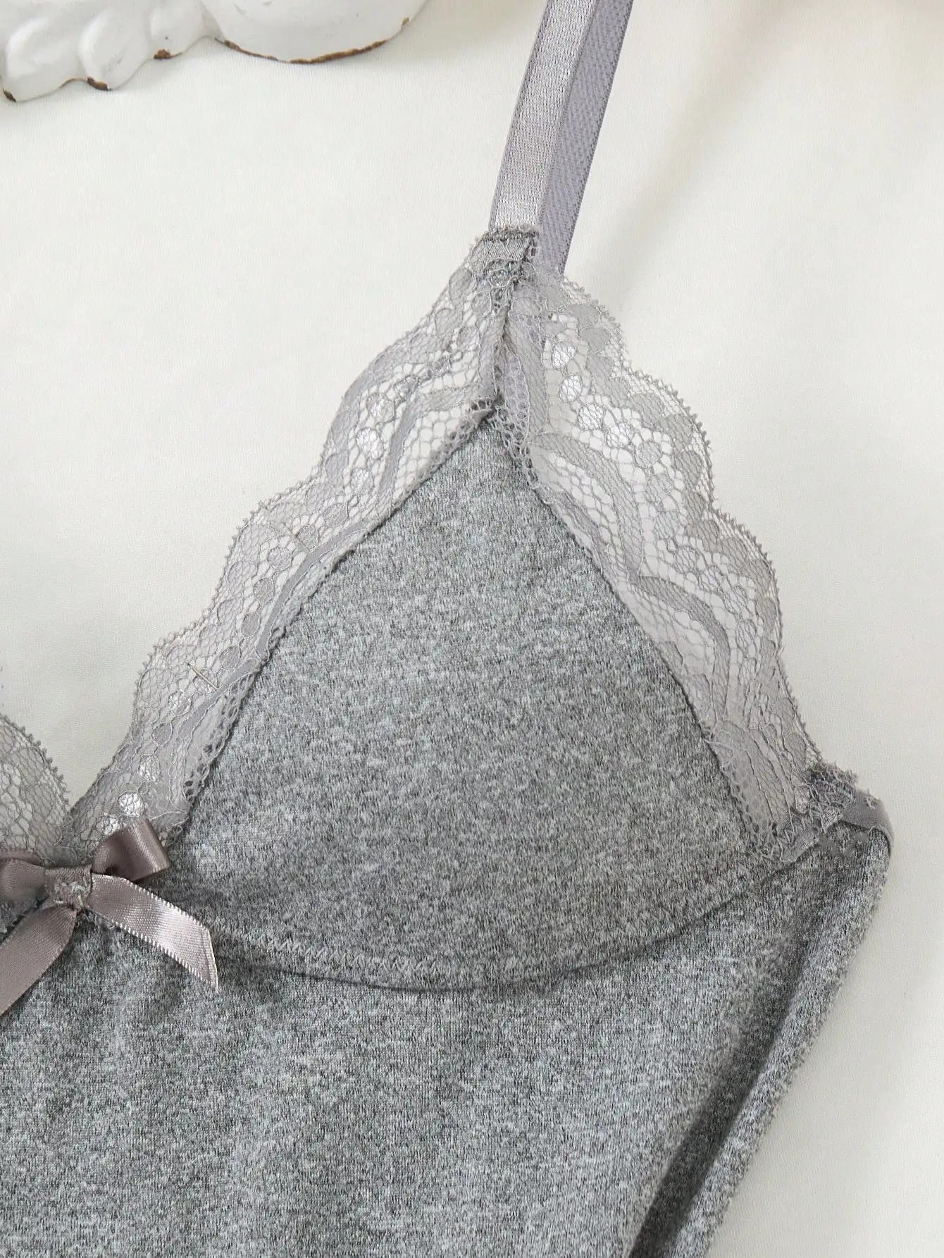 2개 레이스 패치워크 리본 장식 로맨틱 사이드 슬릿 캐미 나이트가운