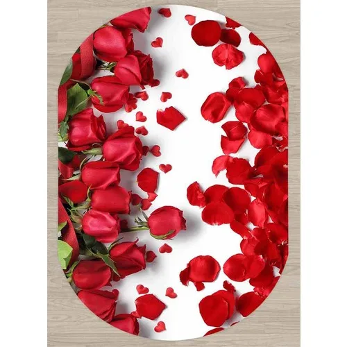 

Else Red Roses Decorative Living Room Bathroom Printed 3D Oval Carpet