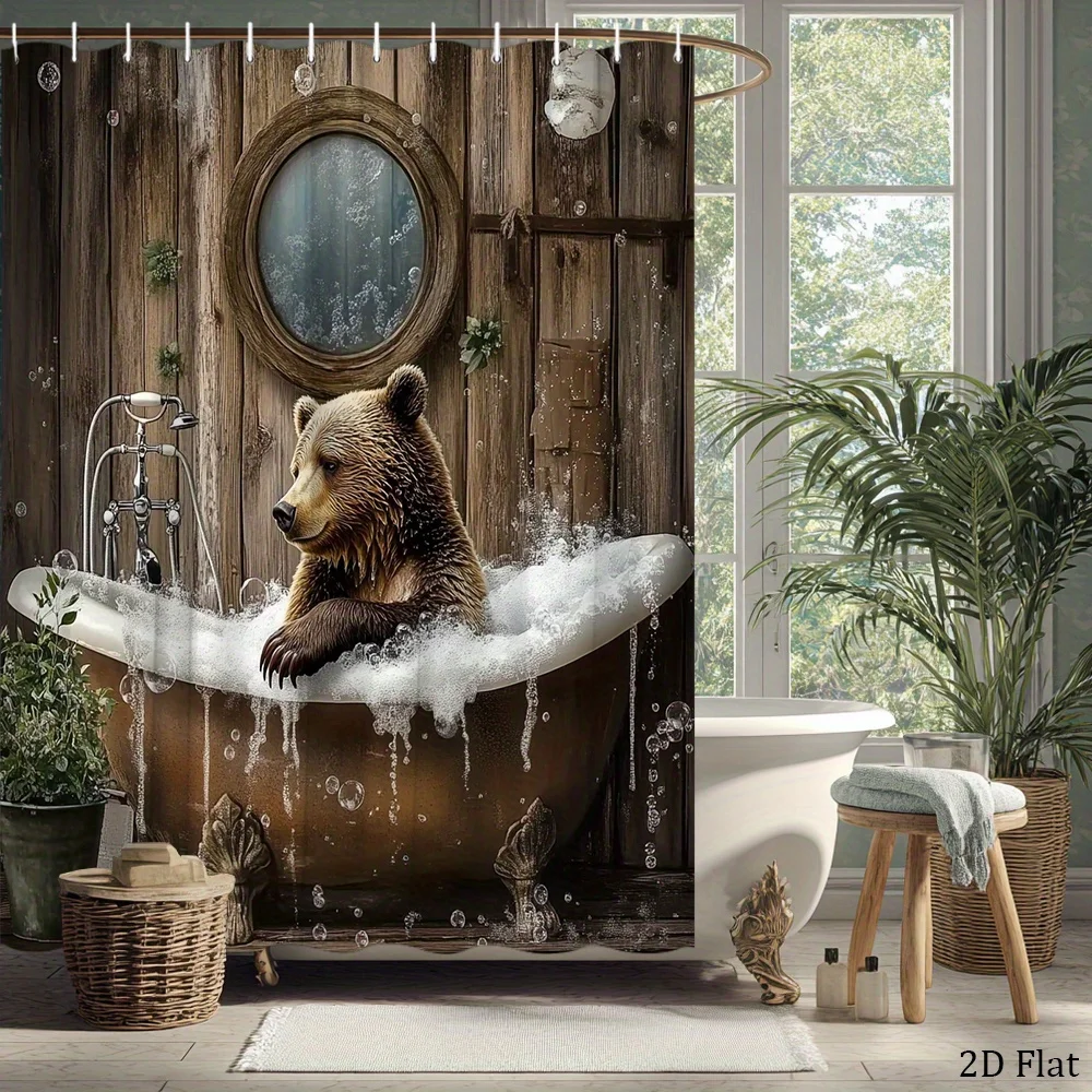 Bear Shower Curtain Waterproof Fabric Bathroom Curtains Funny Animal Bath Screen Divider Home Decor With Hooks