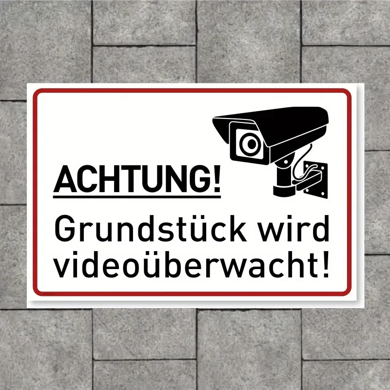 Art Deco Warning Sign Video Surveillance Metal Plaque 20.32x30.48cm German Text Durable Wall Decor Home Business Use No Frame