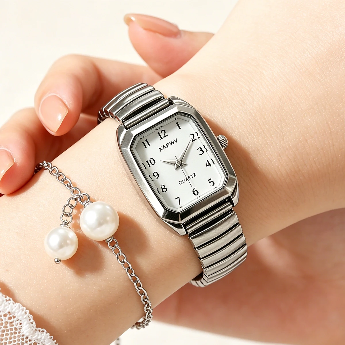 Rectangular Women's Quartz Watch with Fashionable Casual Design, Arabic Numeral Markers, Versatile for Daily Commuting