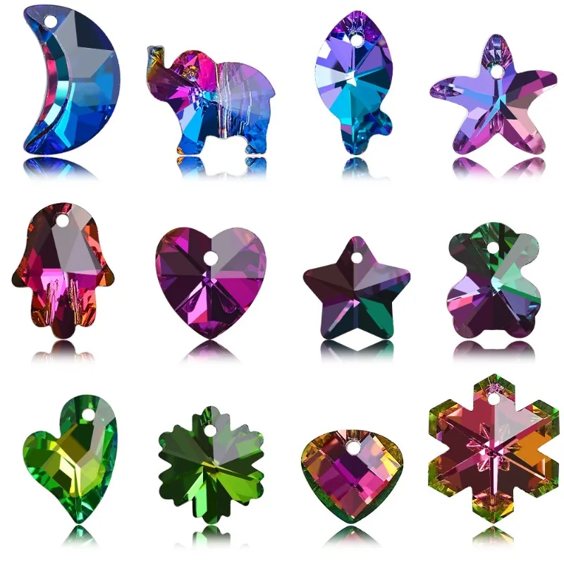 10Pcs/14mm Colorful Heart Beads Glass Czech Loose beads Crafts for DIY Fashion Lampwork Crystal Pendant Jewelry Making