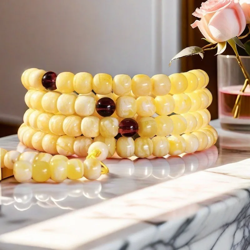 Jingxi Amber Honey Wax Gold Porcelain White Pendant Ring Chicken Oil Yellow 108 Bead Buddhist Bracelet
