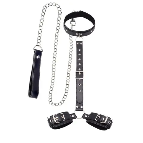 Bondage Restraint Kit Adjustable Collar Wrist Cuffs Durable PU Leather Fetish Play Set for Adult Couples