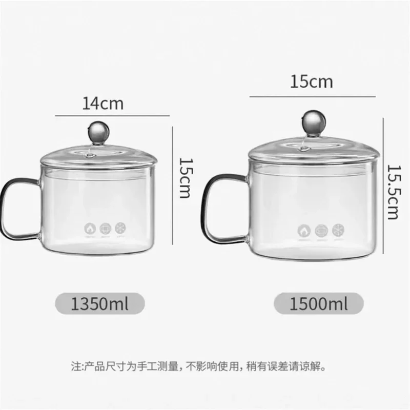 Large Capacity 1350ml 1500ml Heat Resistant Borosilicate Glass Tea Cup Breakfast Oatmeal Milk Tea Cup Instant Noodles Bowl