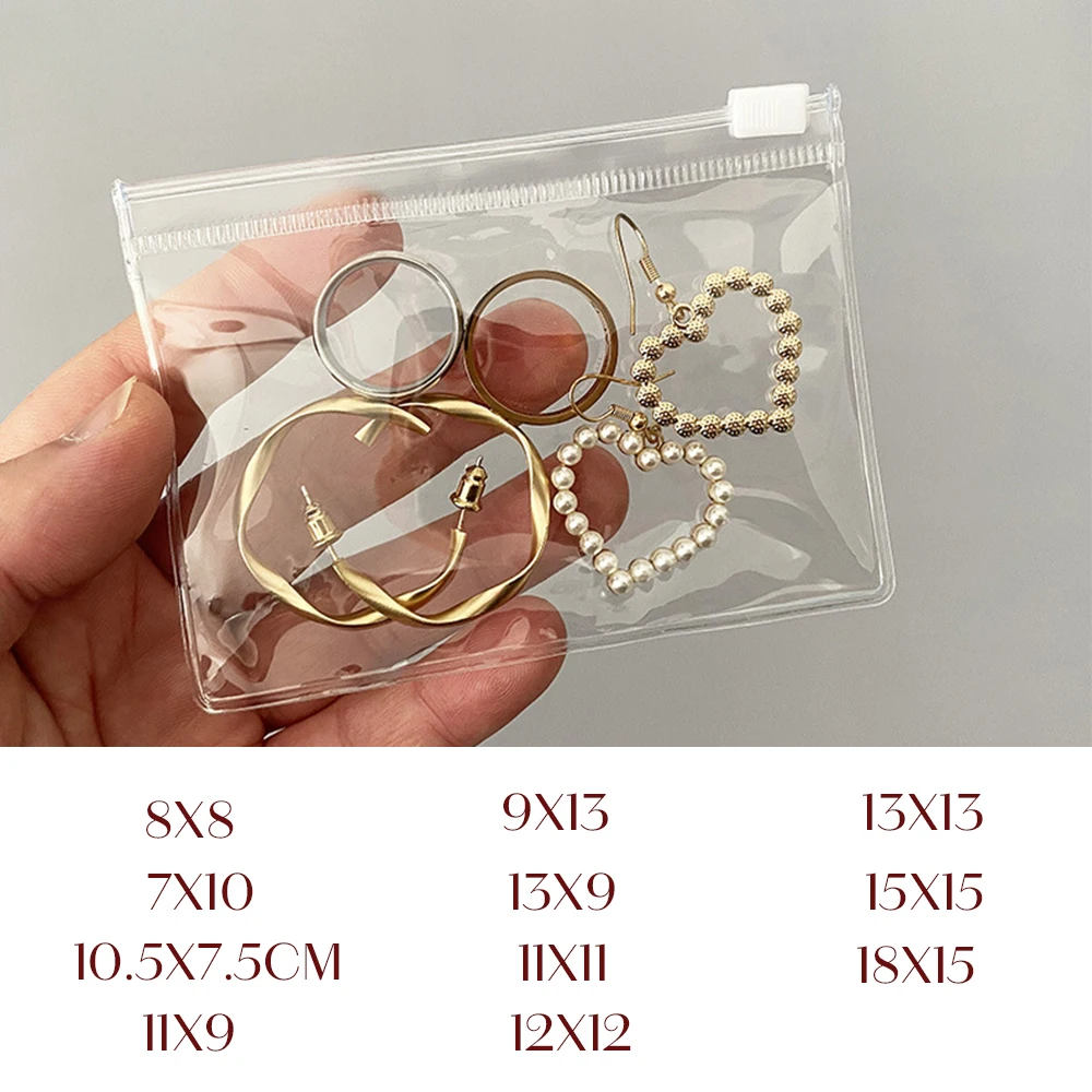 10/20 PCS Zipper Bag Jewelry Plastic PVC Transparent Bracelet Necklace Earrings Storage Gift Bag For Small Business Packaging