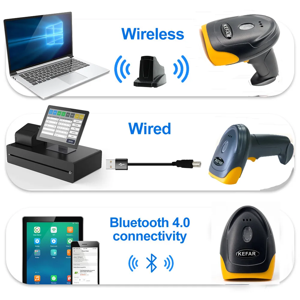 Barcode Scanner 1D 2D QR Codes Reader Bluetooth Wireless Handheld Barcode Reader Supermarket Shops Logistic Inventory PDF417 W8