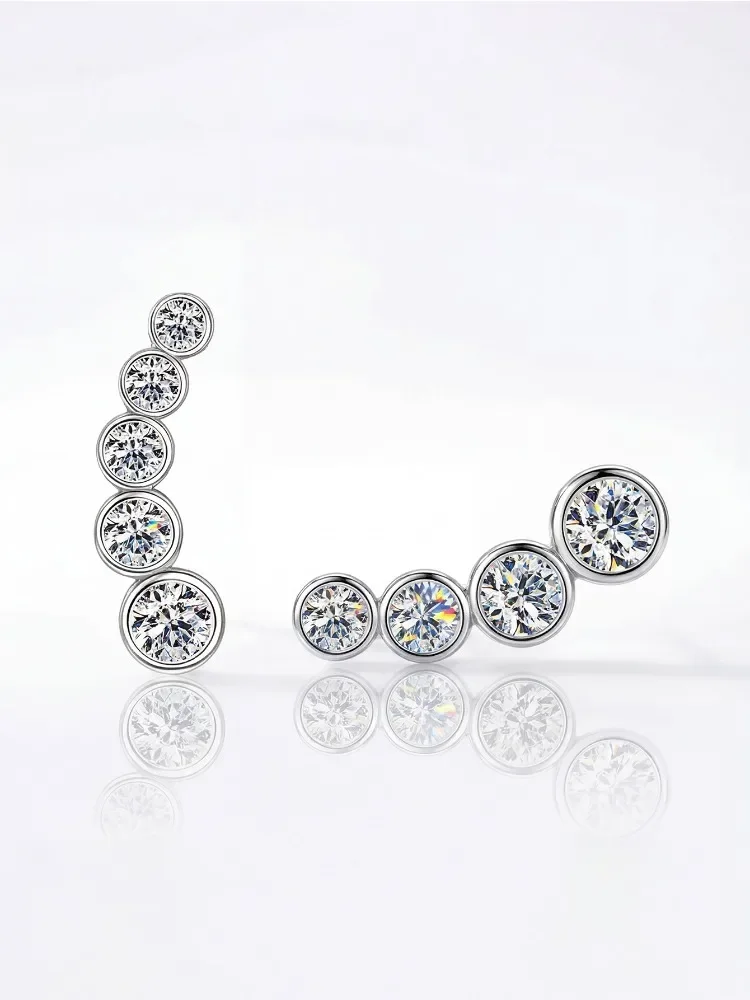 Glänzende 0,86 Karat gebogene Ohrstecker mit echtem Moissanit-Diamant für Damen, echtes 925er Sterlingsilber, Geschenk, Dating, edler Schmuck – Detail 4