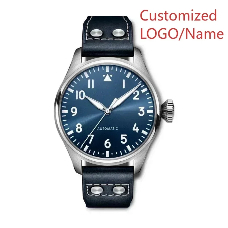 

Male Pilot Automatic Watch Stainless Steel Brown Leather Green Black Dial Fashion Watch Customization