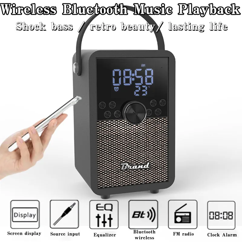 Reloj portátil con sonido De madera, tarjeta TF, Radio FM, Retro, HIFI, fiesta familiar, caja De sonido aplicable al aire libre, Altavoz Bluetooth