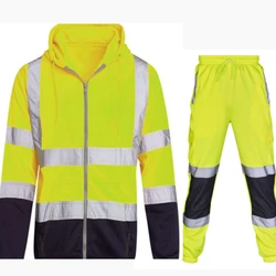 Traje de Sudadera con capucha con tiras reflectantes para hombre, ropa de trabajo sanitaria, forro polar, cremallera bloqueada de Color, traje de seguro de trabajo