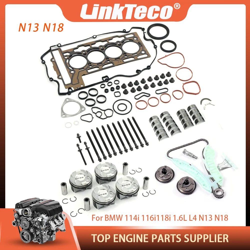 Engine Part Bearings Full Gasket Bolts Set Piston & Ring Timing Chain Kit Fit 1.6 L L4 GAS N13 N18 For BMW 114i Mini 1.6L 09-16