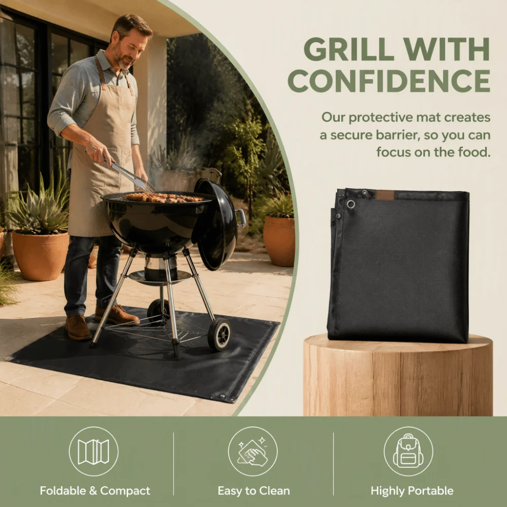 Portable Silicone＋Fiberglass Under Grill Mat Black Protective Pad Fire Pit Mat Outdoor Grade Grill Floor Pad Outdoor Grill