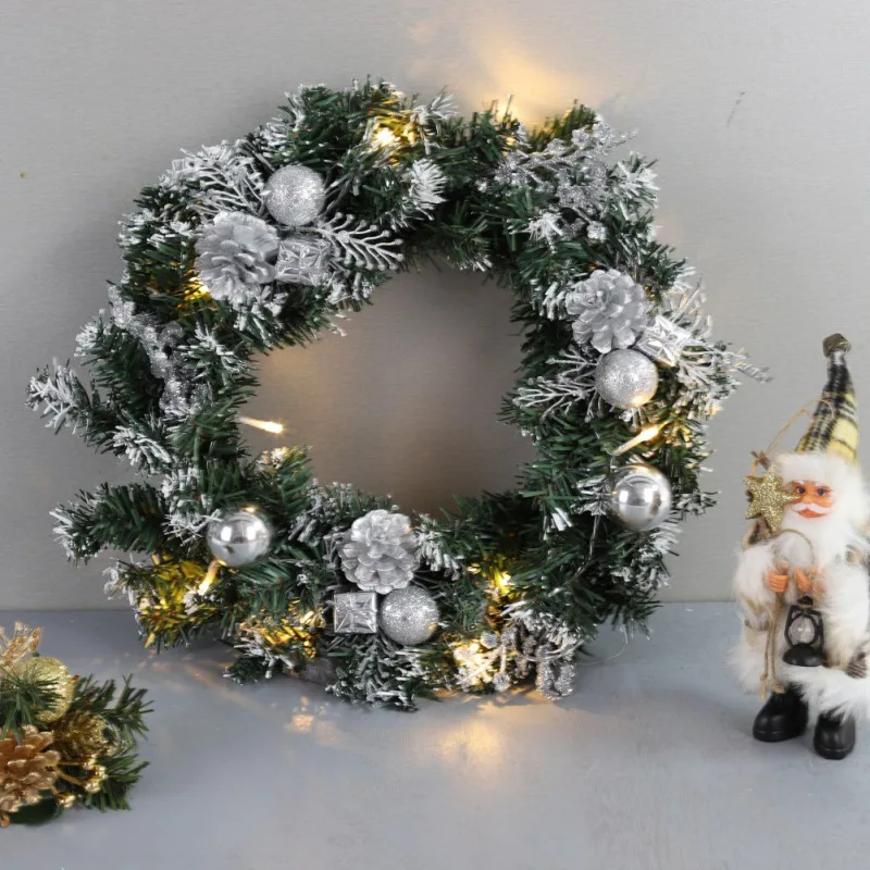 Christmas Wreaths Door Wall Ornaments Artificial Led Lights With Red Berries Christmas Party Decorations Family Festive Items