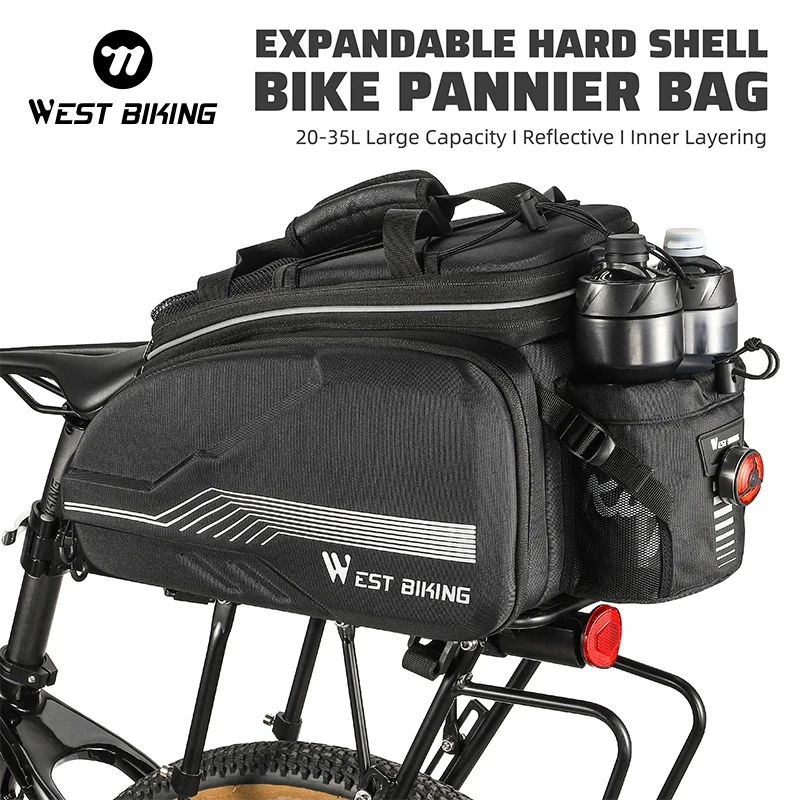 WEST BIKING Bicycle Pannier 20-35L Large Capacity Expandable Bag Hard Shell Cycling Handbag Shoulder Bag MTB Road Bike Rack Bag