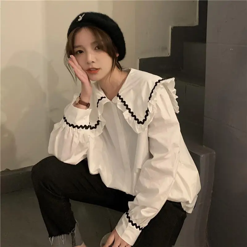 Large Size 6XL Women Blouses Lady Large Size Plaid Peter Pan Collar Tops Long Sleeve Spring Korean Fashion Shirts 150kg