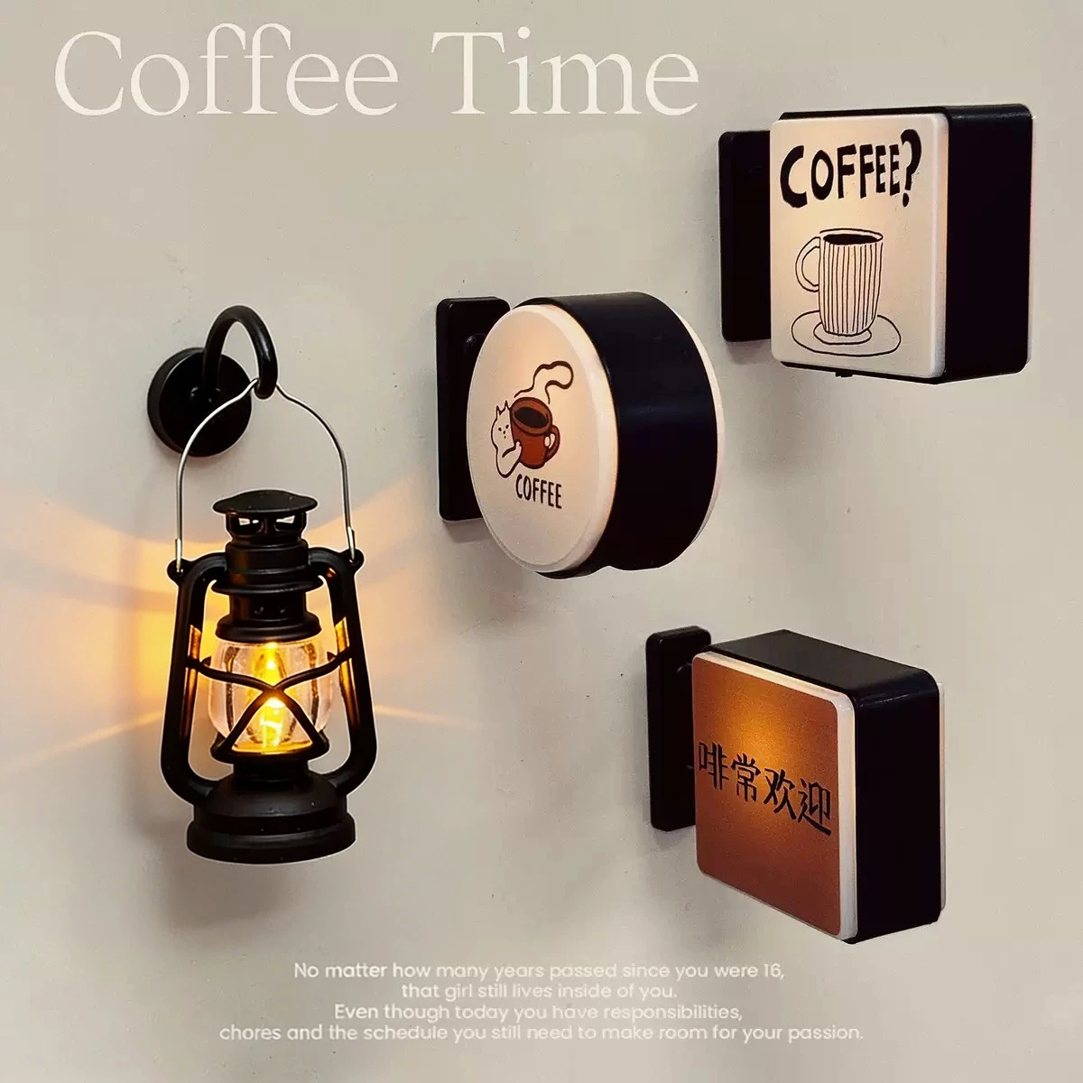 Coffee Corner Creative Atmosphere Light Sign Fridge Magnet Magnetic Home Miniature Pegboard Coffee Shop Glowing Decoration
