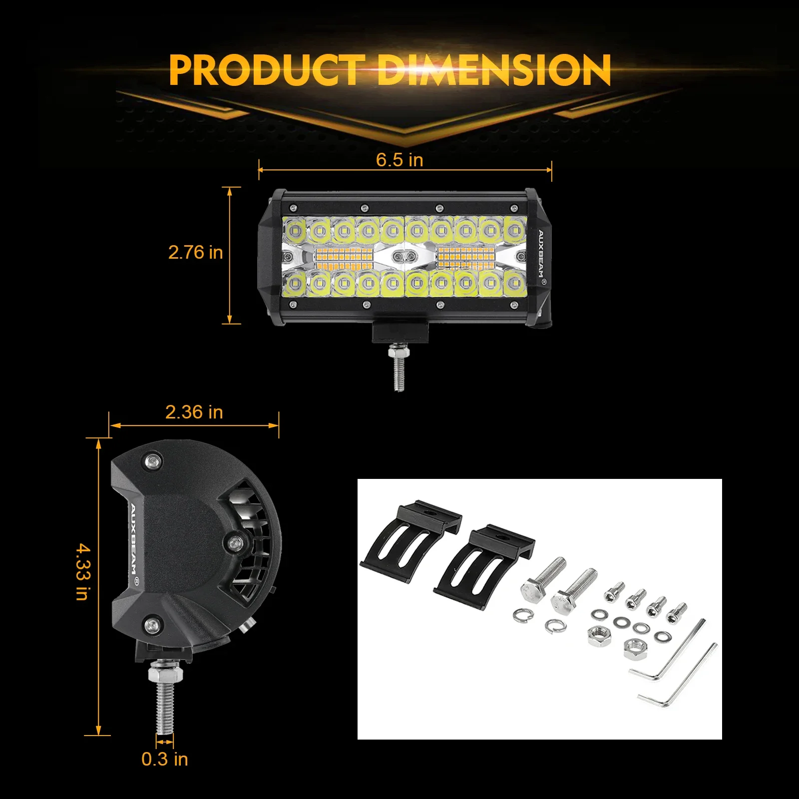 AUXBEAM 6 MODES SERIES 3/4/7 Inch LED Work Light Amber & White Light Bar Memory Function Off Road Square Light Pod Driving Lamps