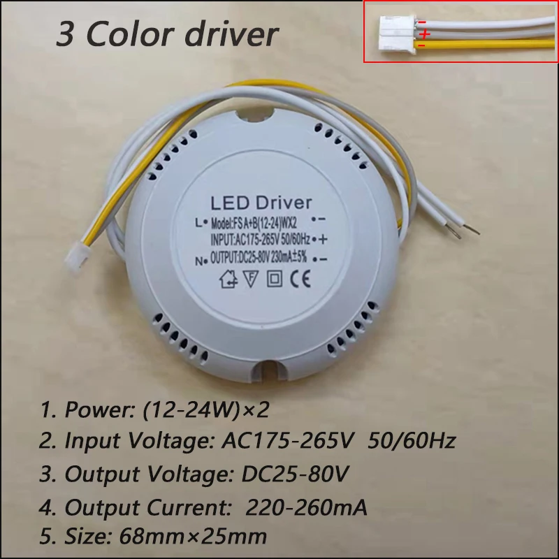 Controlador de corriente LED, fuente de alimentación de techo de luz PCB SMD, 3 colores, 3 pines, transformadores de iluminación, AC175-265V de