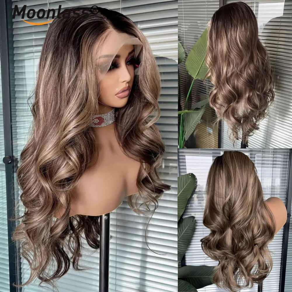 Moonlass Christmas Chocolate Brown Body Wave 100% Human Hair Wig Highlights 210% Density Preplucked Brown For White People Wigs