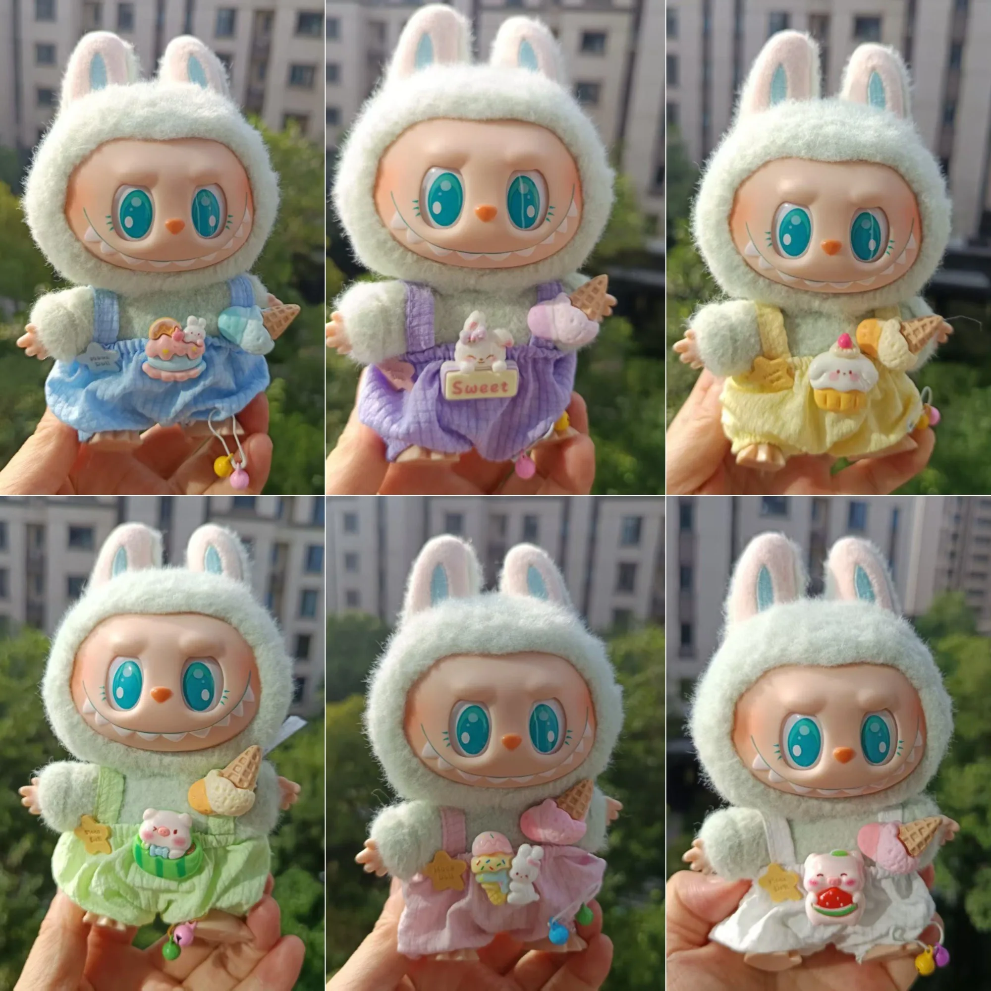 

Clothes For Labubu 15/17Cm Dolls Gen 1-3 Plaid Ice Cream Overalls Apparel Hanging Accessories
